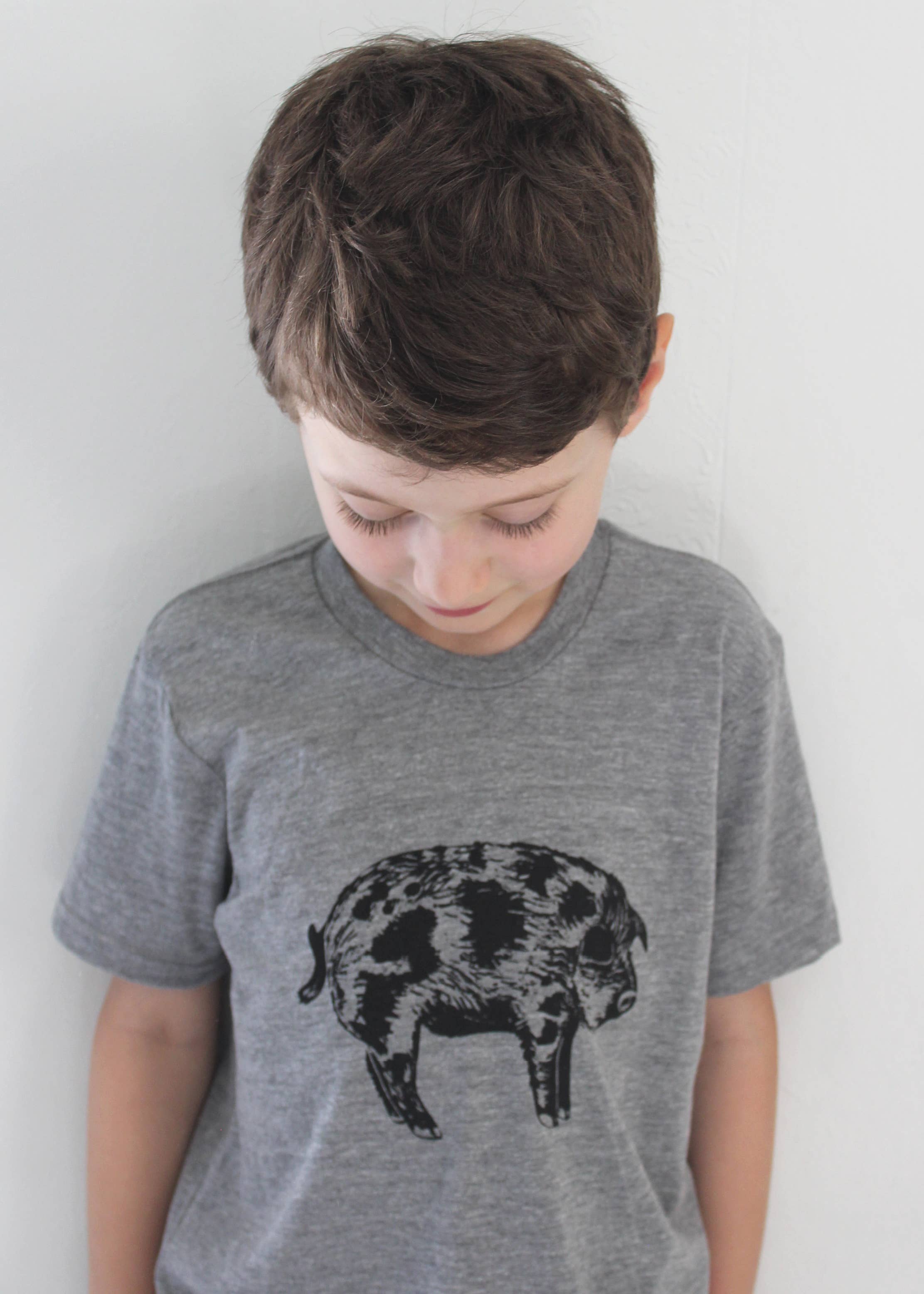 Kid's Organic Pot Bellied Pig T-shirt - Grey - Soft Tee: L (10)