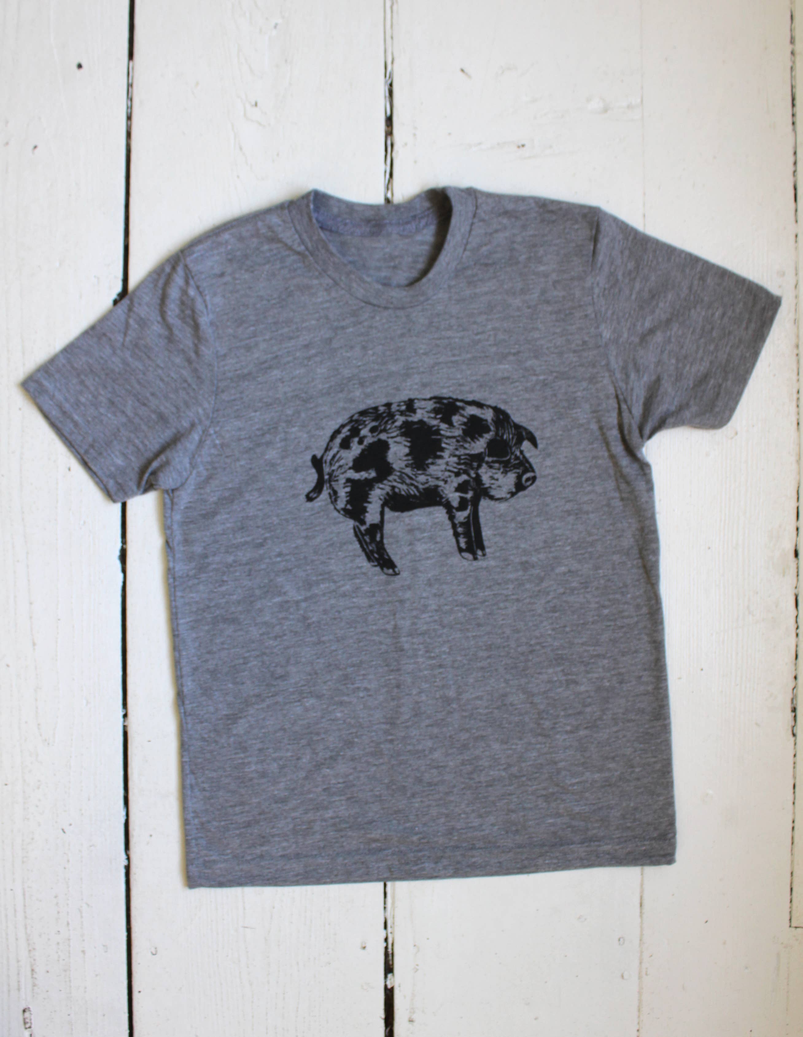 Kid's Organic Pot Bellied Pig T-shirt - Grey - Soft Tee: L (10)