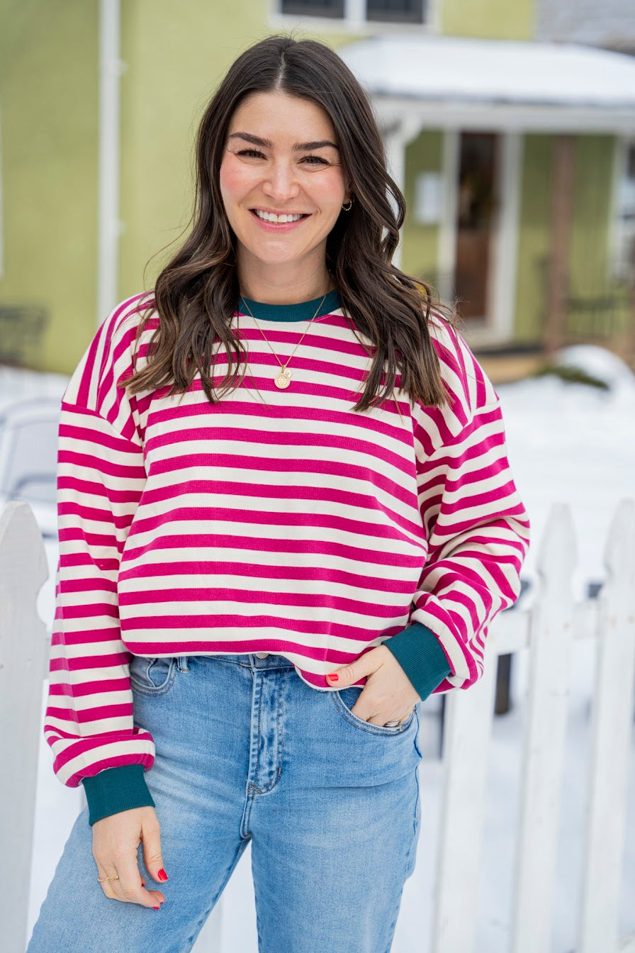 Berry & Teal Striped Tee