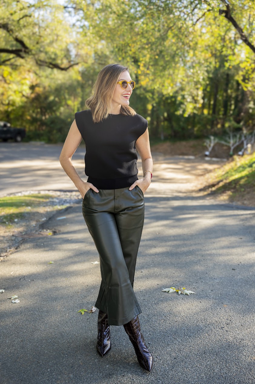 Audrey Leather Pant in Hunter Green