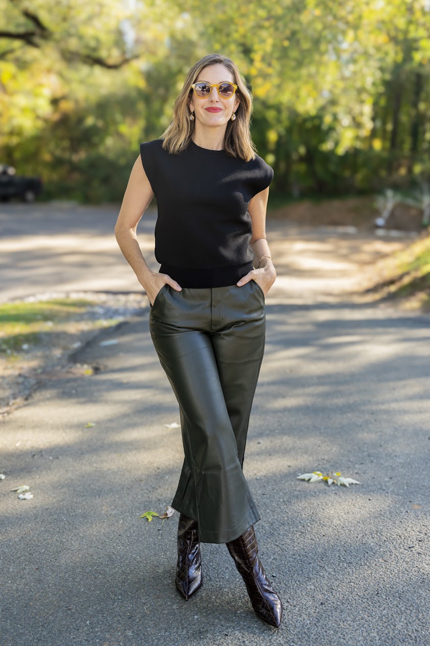 Audrey Leather Pant in Hunter Green