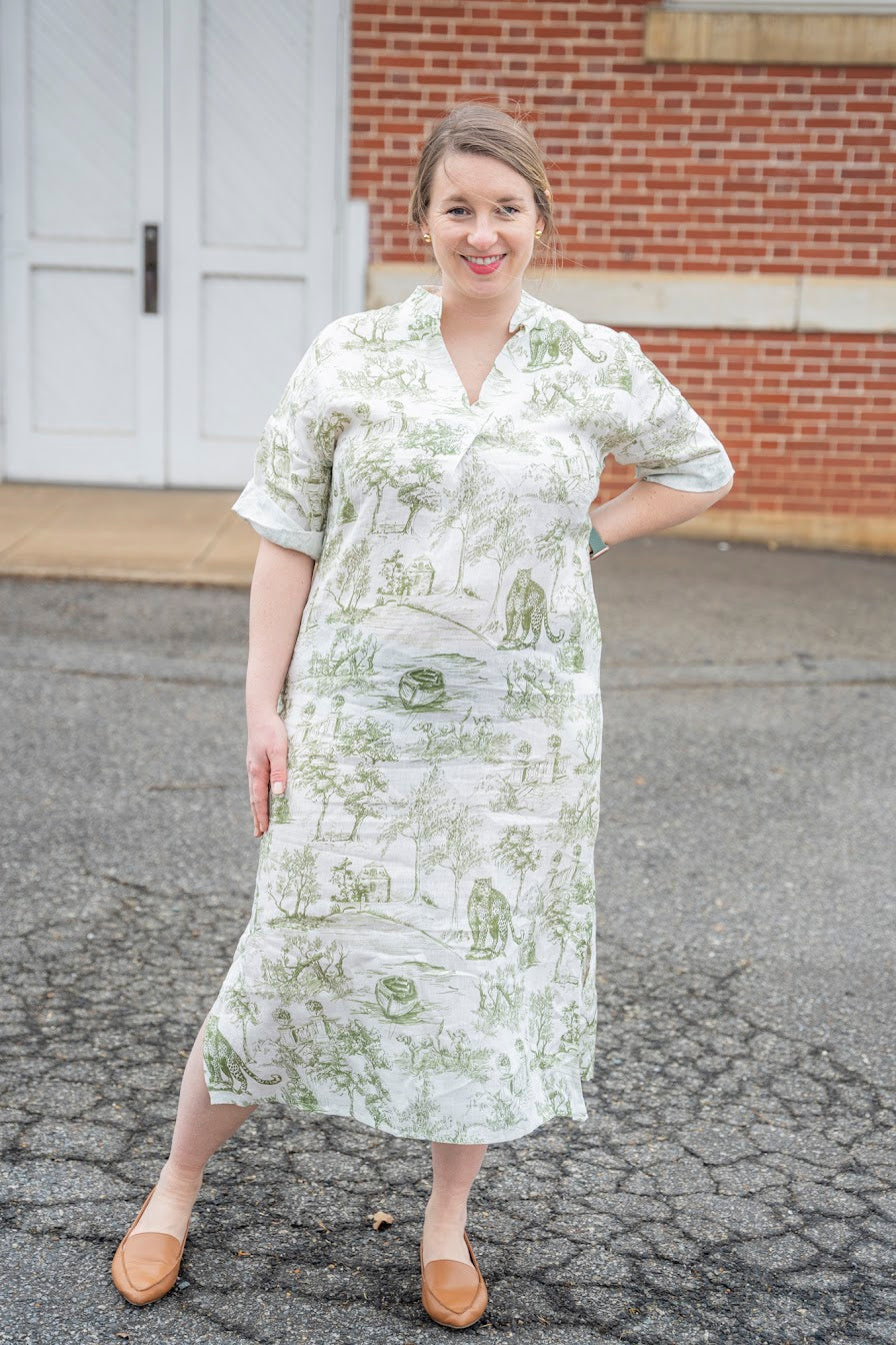 Green Linen Toile Dress