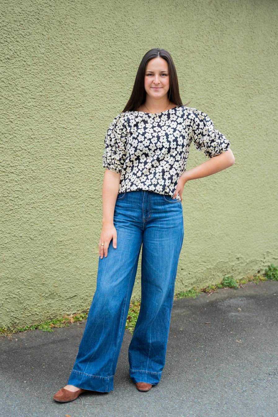 Navy Floral Top