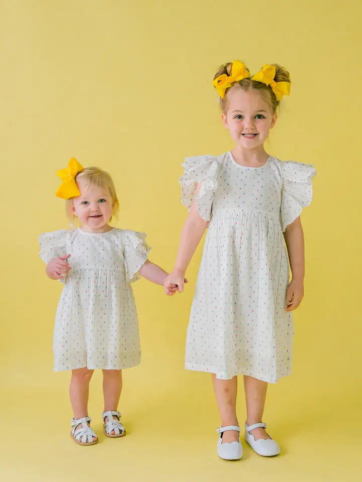 Multi Swiss Dot  Ruffle SLV Dress