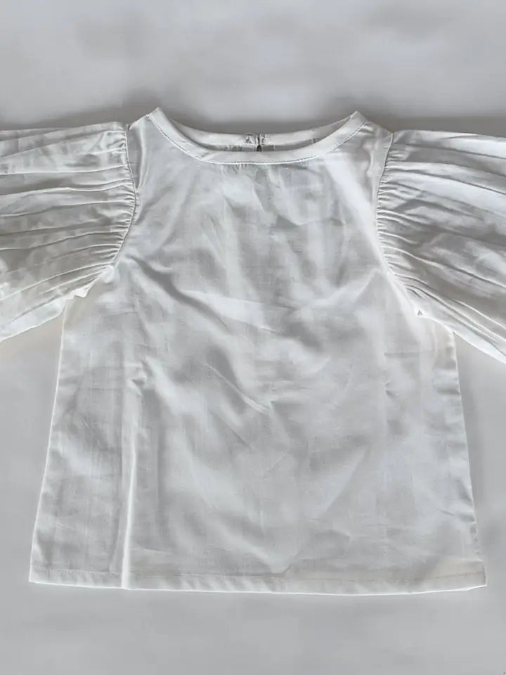 Solid White Color Puff Sleeves Ruffled Top