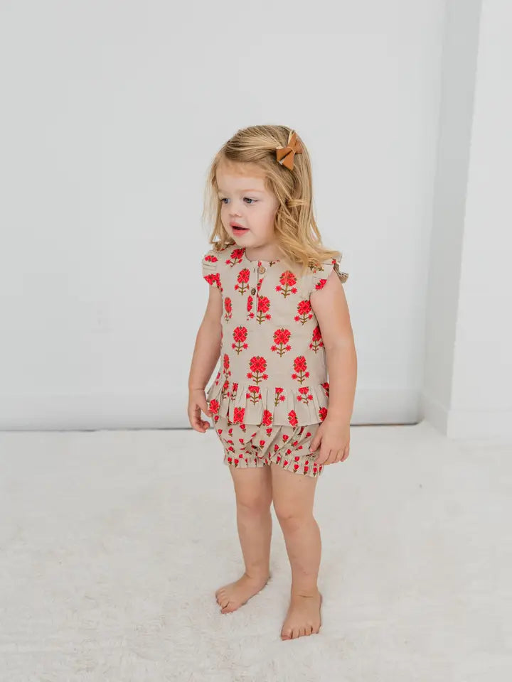 Tan & Coral Floral Top and DC Baby Set