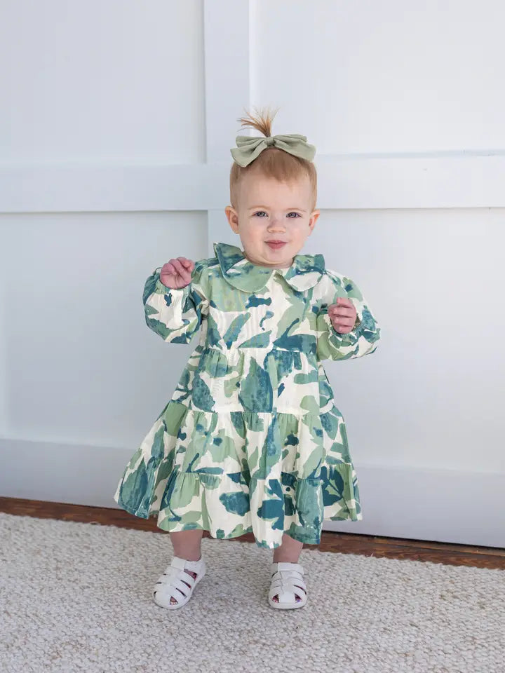 Green & Teal Watercolor Floral Peter Pan Baby Set