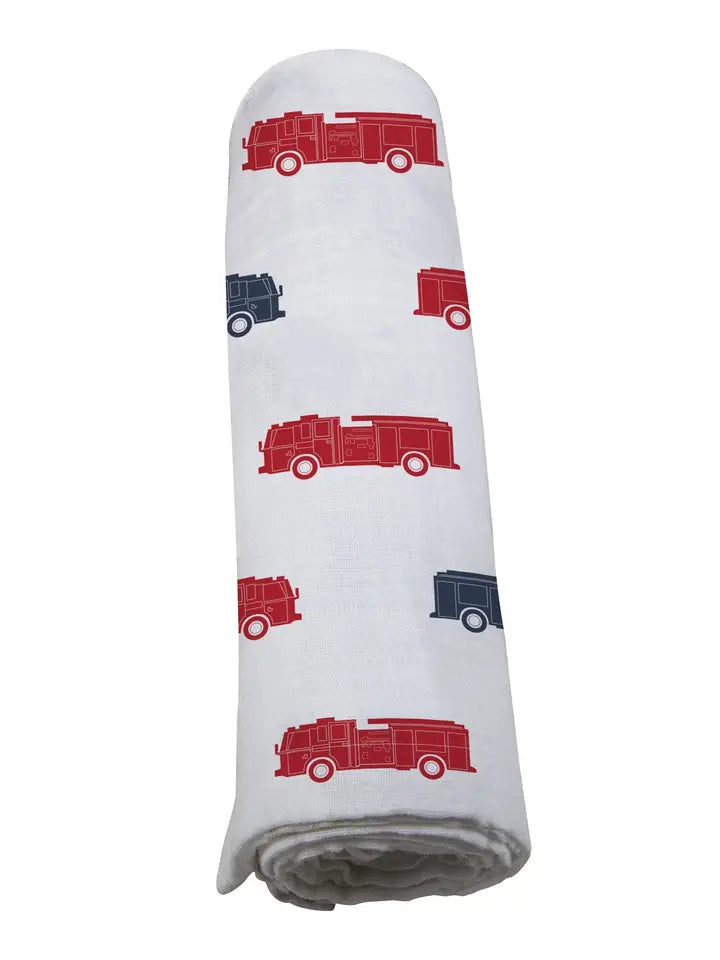 Blue and Red Fire Trucks Swaddle