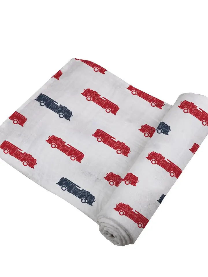 Blue and Red Fire Trucks Swaddle